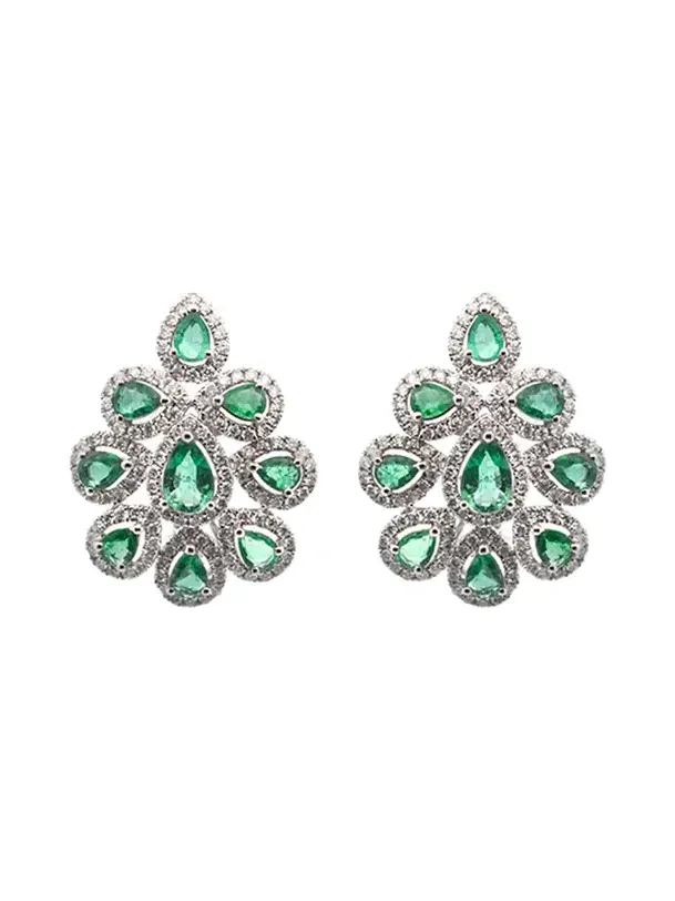 Wish Fine Jewelry 3.90ct Diamond Emerald 18K Gold Pear Cluster Earrings