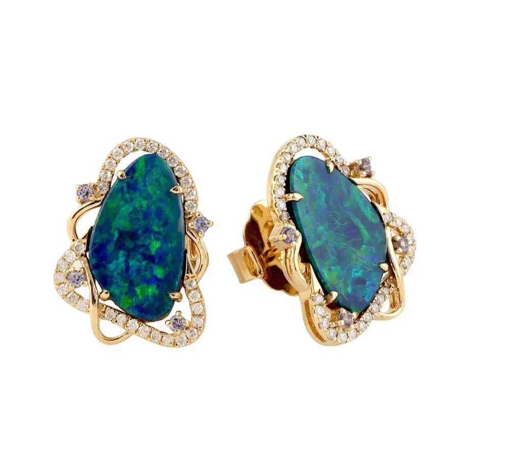 Wish Fine Jewelry 4.00ct Diamond Aqua Australian Opal Tanzanite 18K Gold Stud Earrings | Thumbnail 2 Wish Fine Jewelry 4.00ct Diamond Aqua Australian Opal Tanzanite 18K Gold Stud Earrings | Thumbnail 2