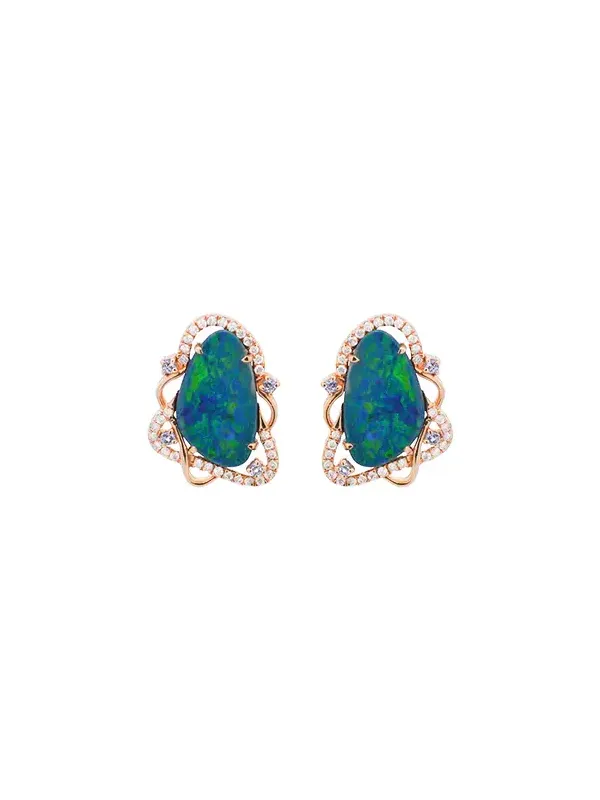 4.00ct Diamond Aqua Australian Opal Tanzanite 18K Gold Stud Earrings