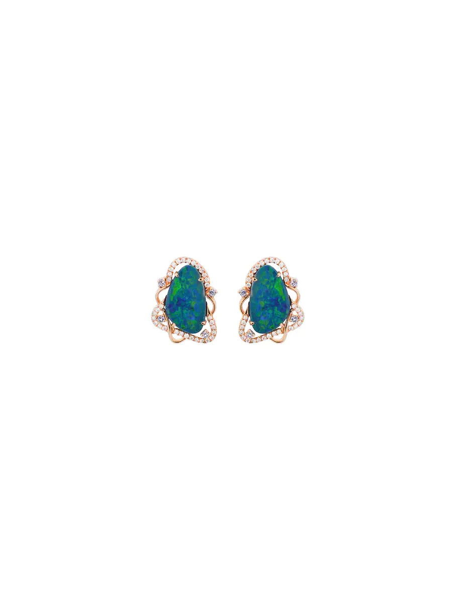 4.00ct Diamond Aqua Australian Opal Tanzanite 18K Gold Stud Earrings 4.00ct Diamond Aqua Australian Opal Tanzanite 18K Gold Stud Earrings