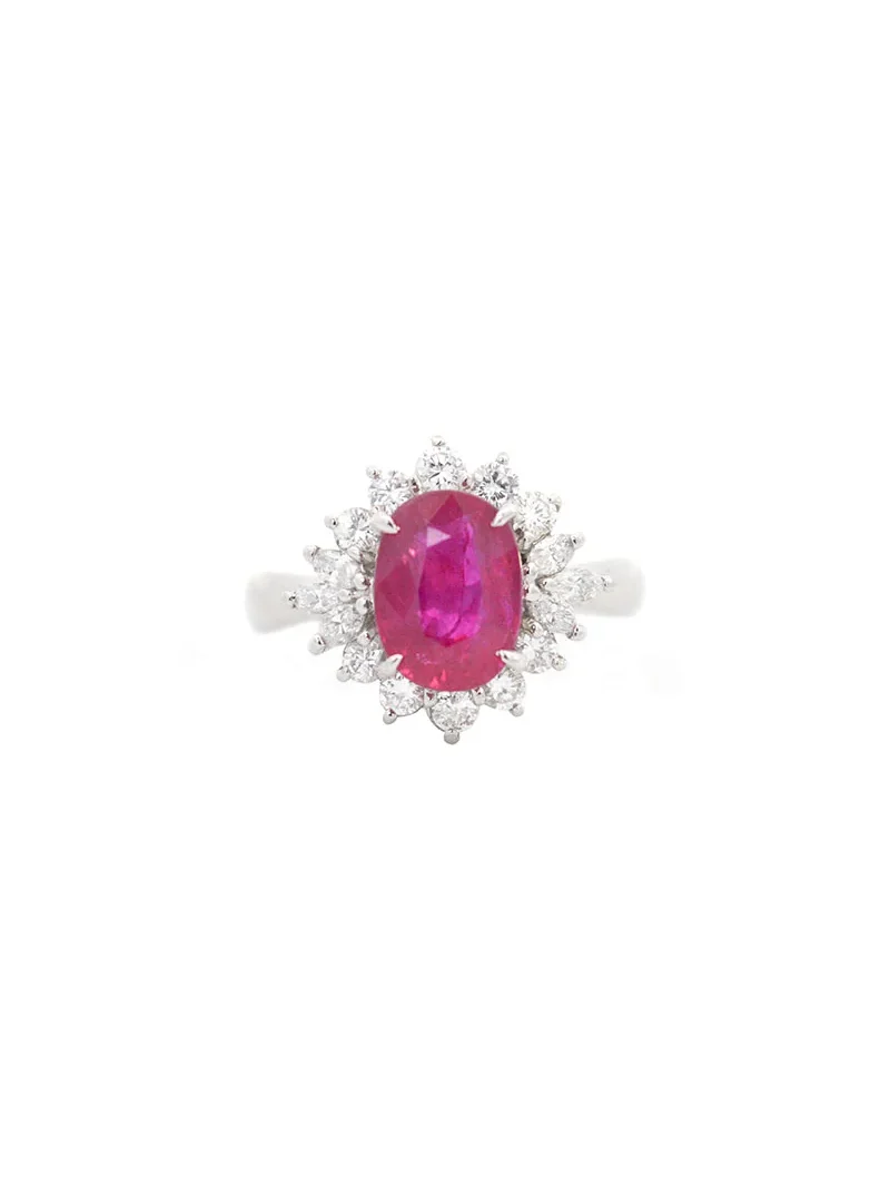 4.06ct Diamond Burma Ruby Platinum Halo Ring