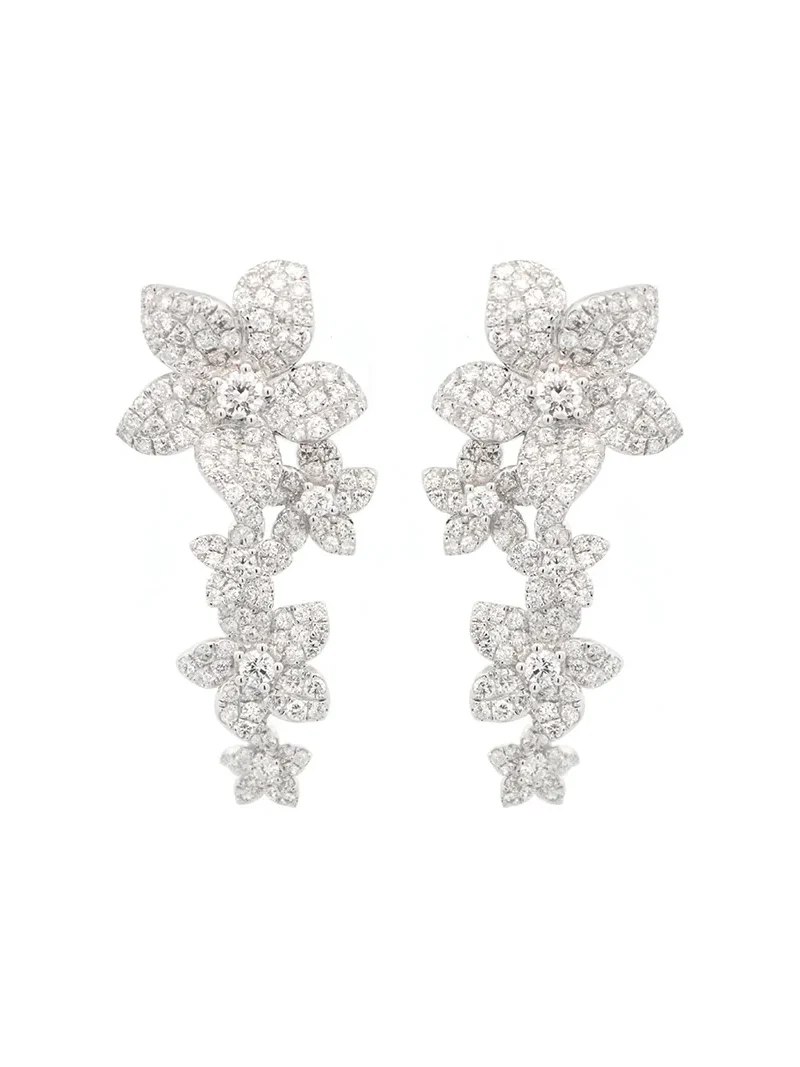 4.15ct Diamond 18K Gold Flower Cascade Earrings