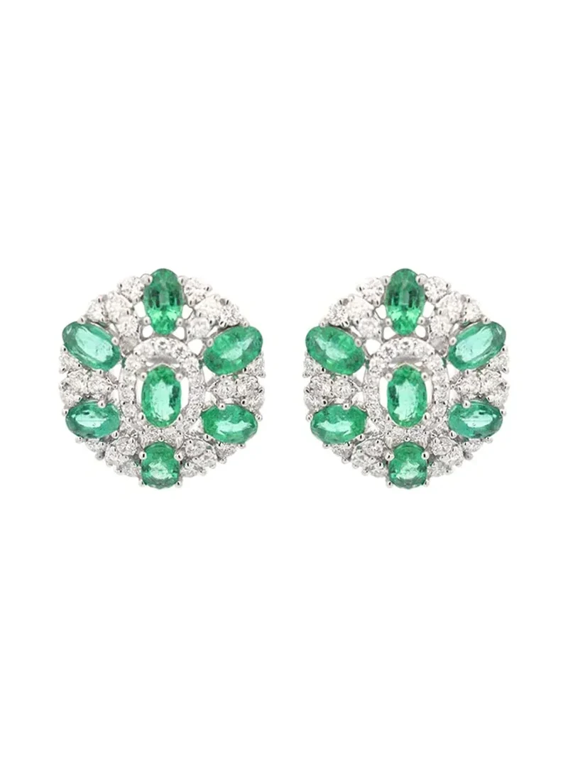 4.33ct Diamond Emerald 18K Gold Cluster Earrings 4.33ct Diamond Emerald 18K Gold Cluster Earrings