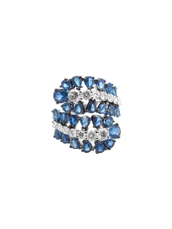 4.70ct Diamond Sapphire 18K Gold Cluster Leaf Bypass Ring