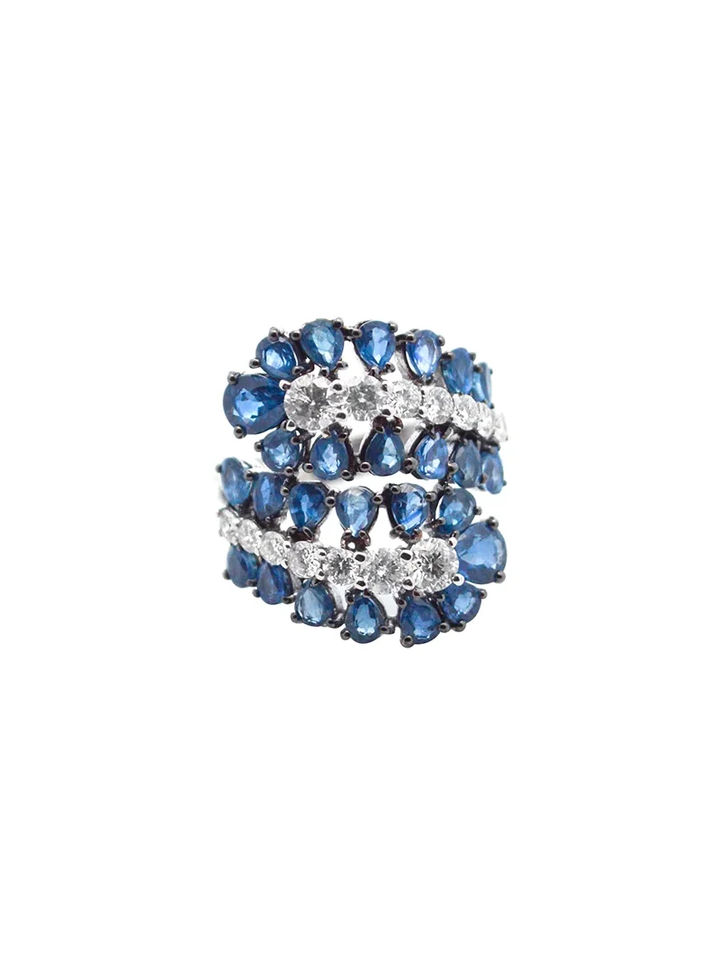 4.70ct Diamond Sapphire 18K Gold Cluster Leaf Bypass Ring 4.70ct Diamond Sapphire 18K Gold Cluster Leaf Bypass Ring