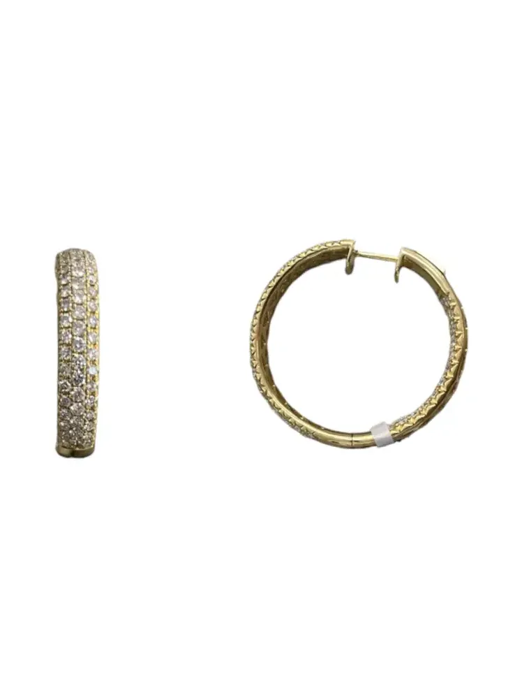4.85ct Diamond 18K Gold Pave Hoop Earrings