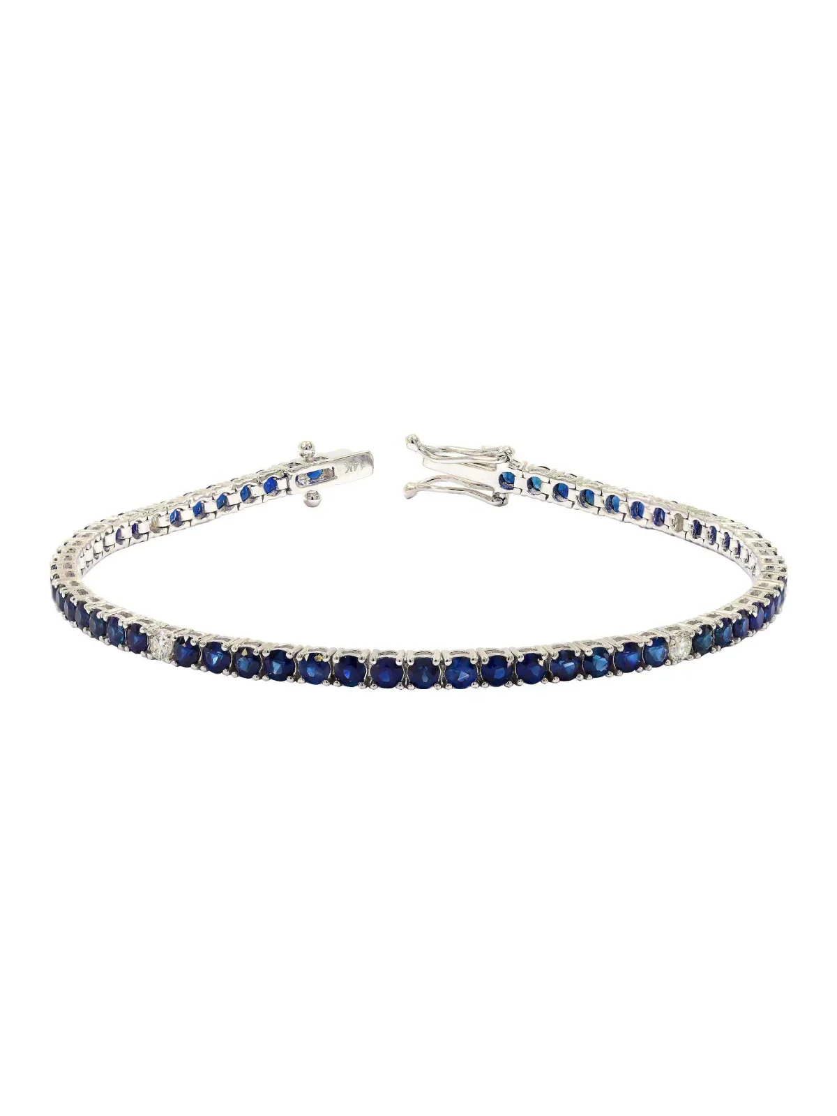 5.25ct Blue Sapphire Diamond 18K Gold Tennis Bracelet