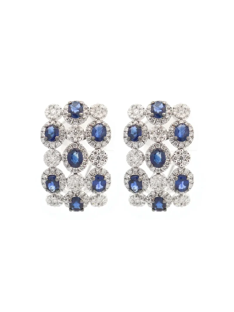 Wish Fine Jewelry 5.40ct Sapphire Diamond Gold Cluster Earrings
