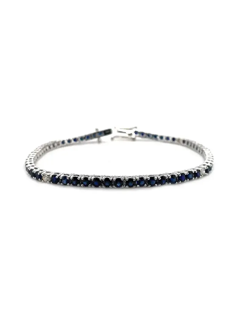5.43ct Blue Sapphire Diamond 18K Gold Tennis Bracelet 5.43ct Blue Sapphire Diamond 18K Gold Tennis Bracelet