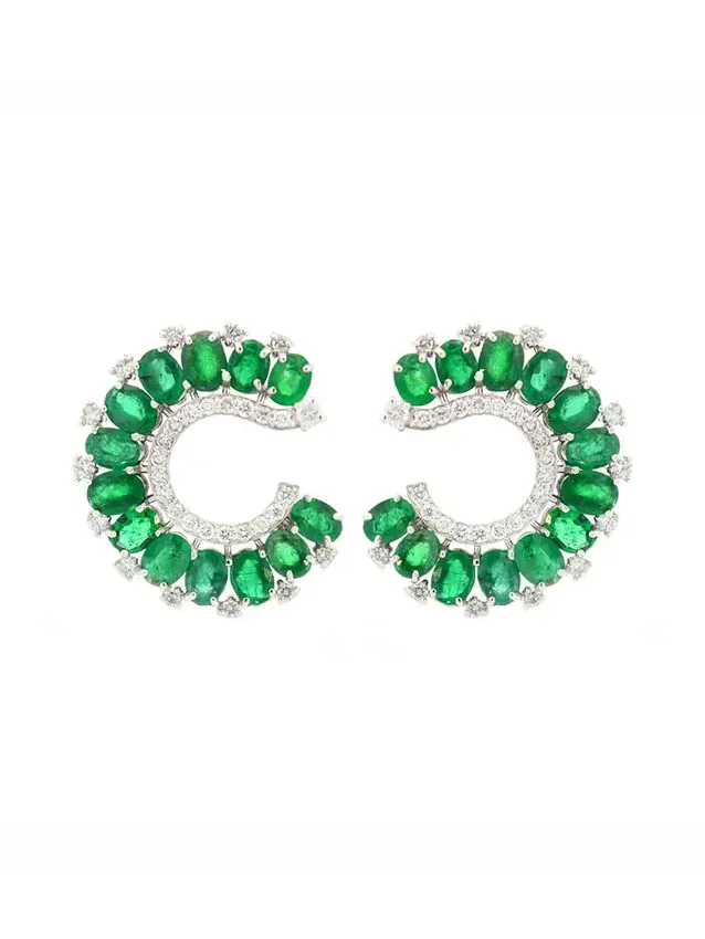 5.47ct Diamond Emerald 18K Gold Cluster Earrings