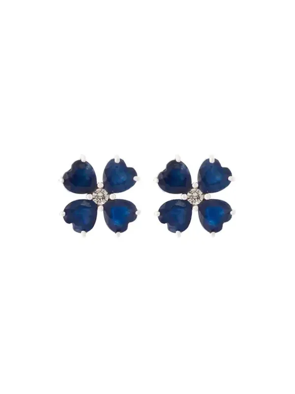 5.69ct Blue Sapphire 18K Gold Heart Cut Clover Stud Earrings