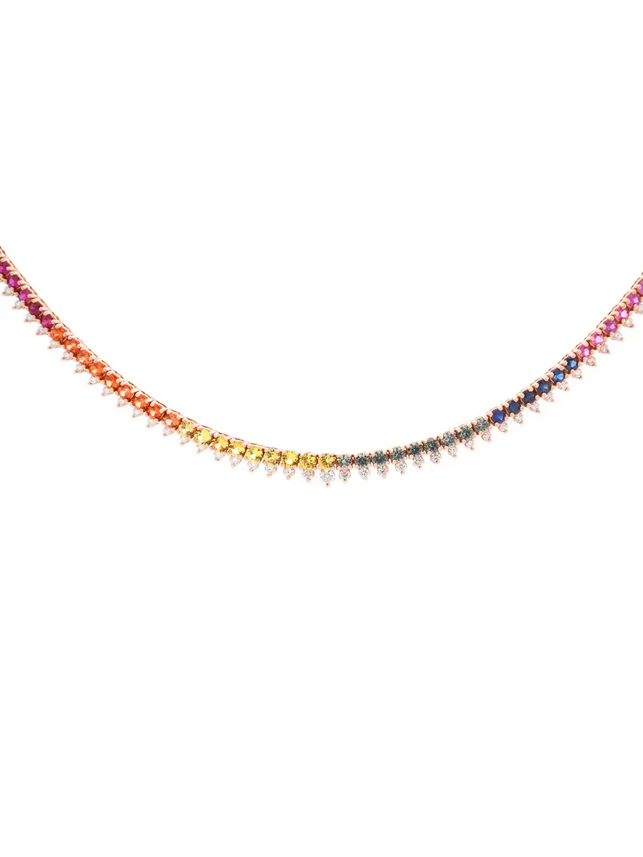 Wish Fine Jewelry 5.96ct Diamond Multi Sapphire 18K Gold Stationed Tennis Necklace | Image 1 Wish Fine Jewelry 5.96ct Diamond Multi Sapphire 18K Gold Stationed Tennis Necklace | Image 1