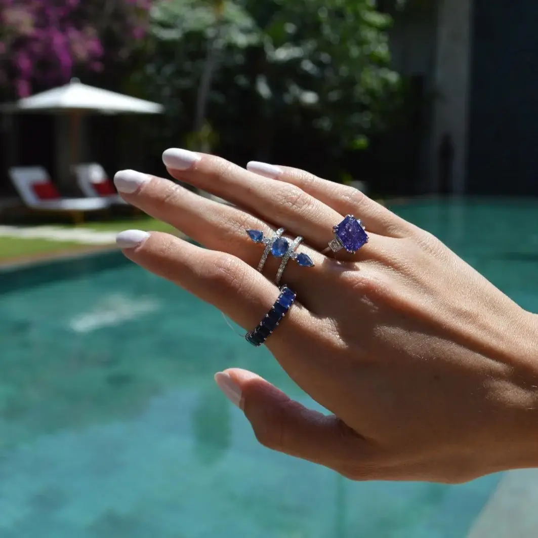Wish Fine Jewelry 6.00ct Blue Sapphire 18K Gold Eternity Band Ring | Thumbnail 3 Wish Fine Jewelry 6.00ct Blue Sapphire 18K Gold Eternity Band Ring | Thumbnail 3