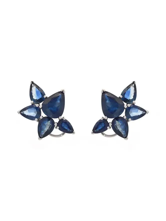 6.90ct Sapphire 18K Gold Cluster Earrings