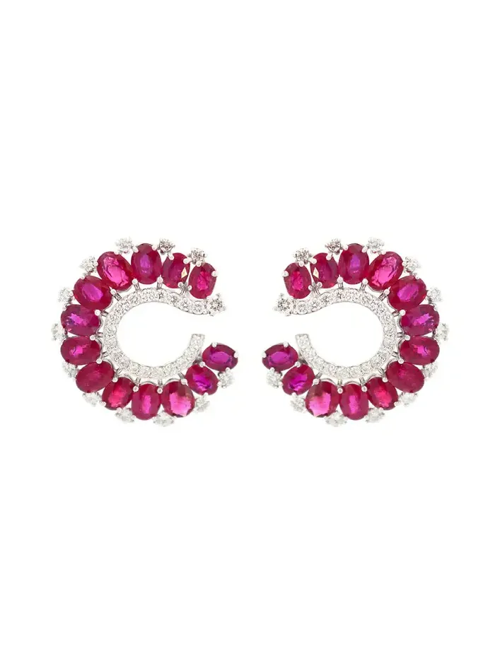 7.11ct Diamond Ruby 18K Gold Cluster Earrings