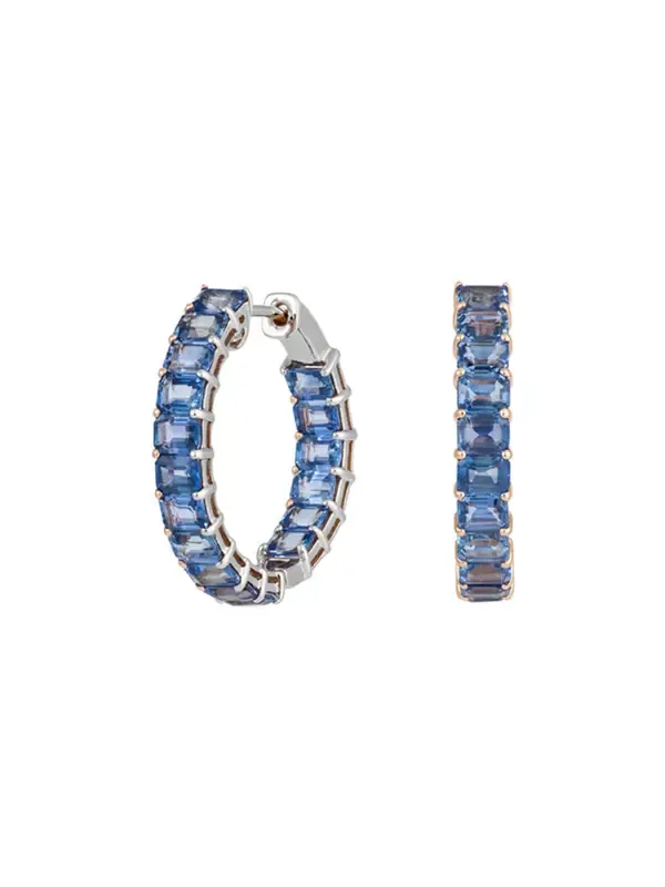 9.01ct Blue Sapphire 18K Gold Emerald Cut Hoop Earrings 9.01ct Blue Sapphire 18K Gold Emerald Cut Hoop Earrings