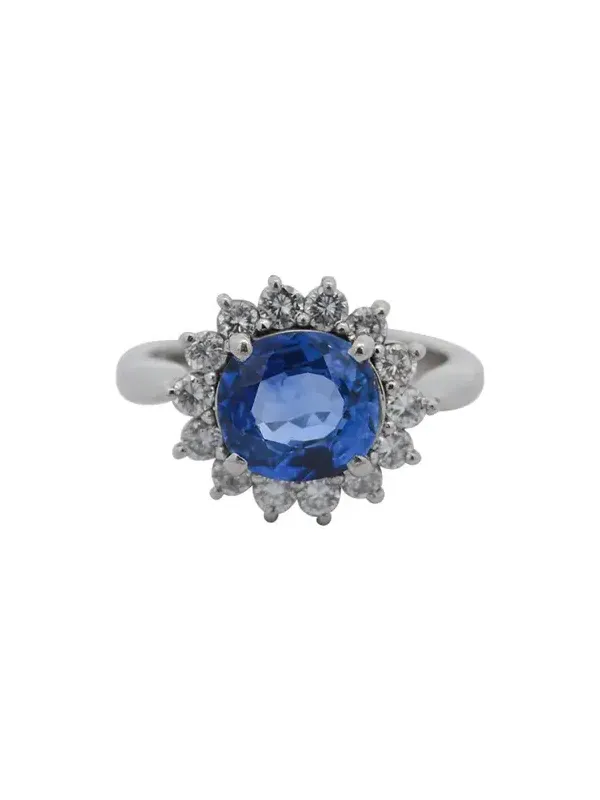 GIA 3.18ct Diamond Sri Lanka Sapphire Platinum Halo Ring
