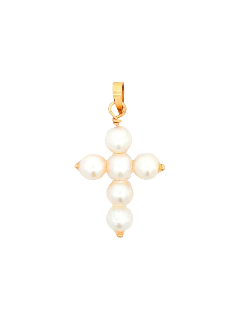 Wish Fine Jewelry Pearl 14K Gold Cross Pendant