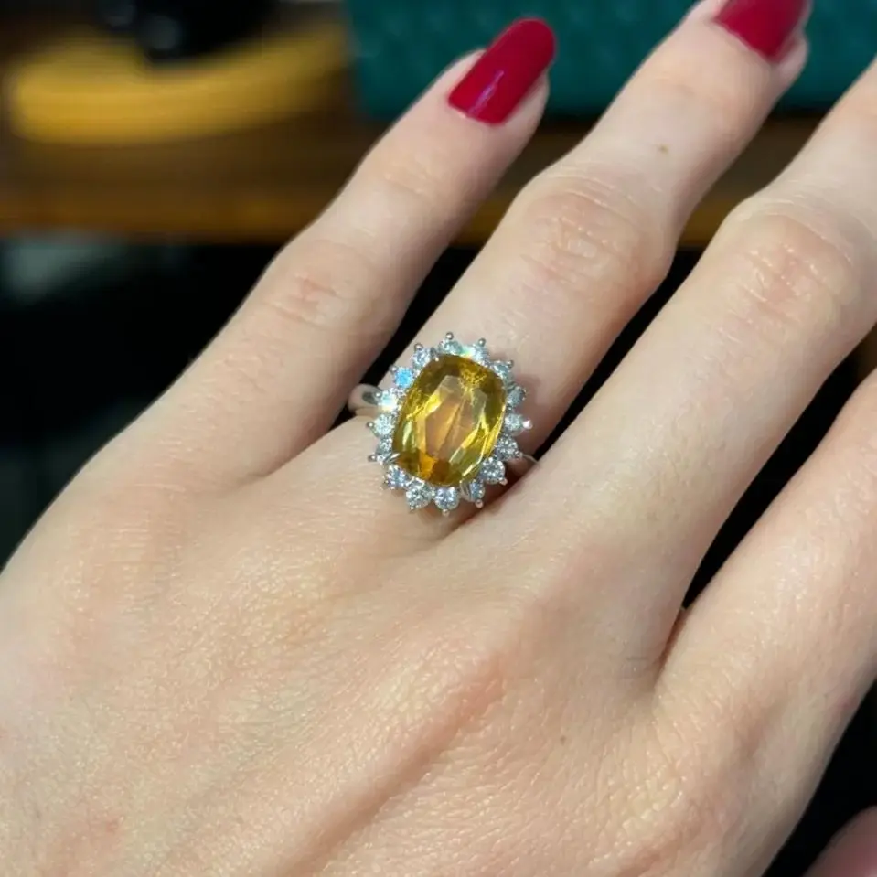 Wish Fine Jewelry PT900 0.802 CTW DIA, 4.13 CT CITRINE, SZ.5.25 Ring | Thumbnail 3 Wish Fine Jewelry PT900 0.802 CTW DIA, 4.13 CT CITRINE, SZ.5.25 Ring | Thumbnail 3