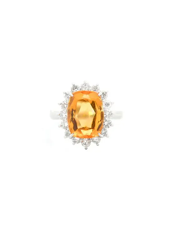 Wish Fine Jewelry PT900 0.802 CTW DIA, 4.13 CT CITRINE, SZ.5.25 Ring