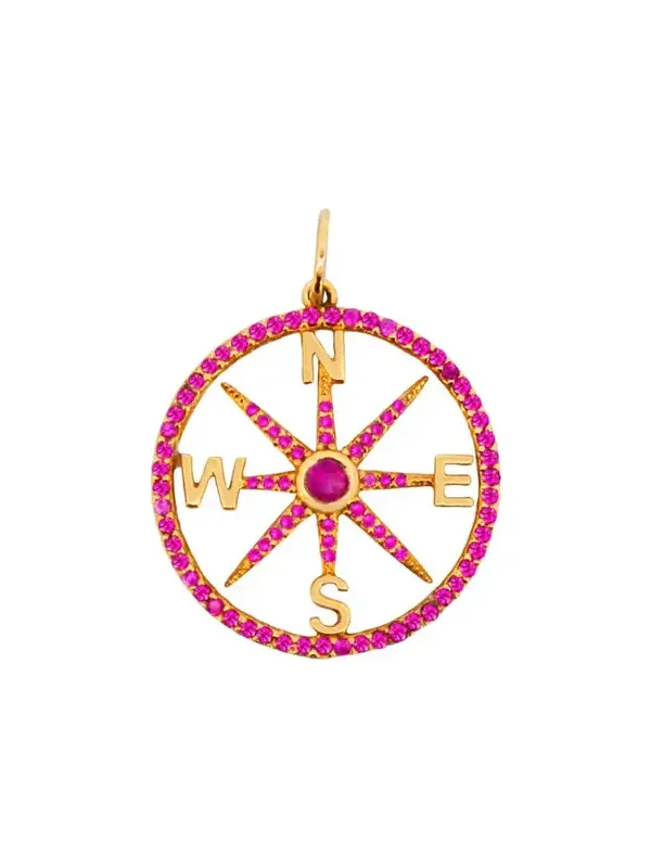 Wish Fine Jewelry Ruby Mother Of Pearl 14K Gold Compass Pendant