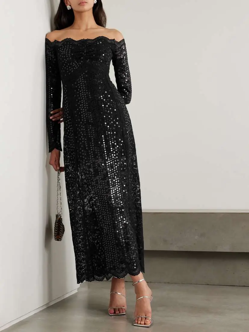 Rabanne Off-the-shoulder Sequined Stretch-lace Maxi Dress | Thumbnail 2 Rabanne Off-the-shoulder Sequined Stretch-lace Maxi Dress | Thumbnail 2