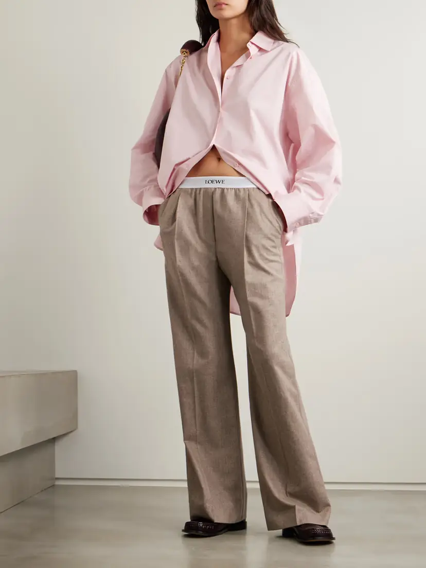 Loewe Stretch Jacquard-trimmed Pleated Wool And Cashmere-blend Straight-leg Pants | Thumbnail 2 Loewe Stretch Jacquard-trimmed Pleated Wool And Cashmere-blend Straight-leg Pants | Thumbnail 2