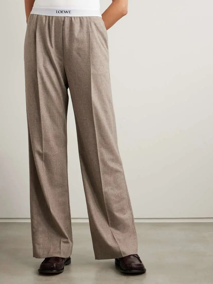 Loewe Stretch Jacquard-trimmed Pleated Wool And Cashmere-blend Straight-leg Pants | Thumbnail 3 Loewe Stretch Jacquard-trimmed Pleated Wool And Cashmere-blend Straight-leg Pants | Thumbnail 3