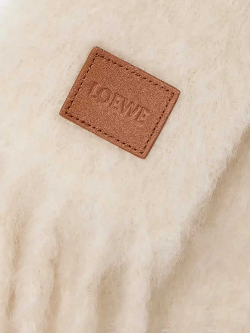 Loewe Fringed Appliquéd Leather-trimmed Brushed Mohair-blend Scarf | Thumbnail 3 Loewe Fringed Appliquéd Leather-trimmed Brushed Mohair-blend Scarf | Thumbnail 3