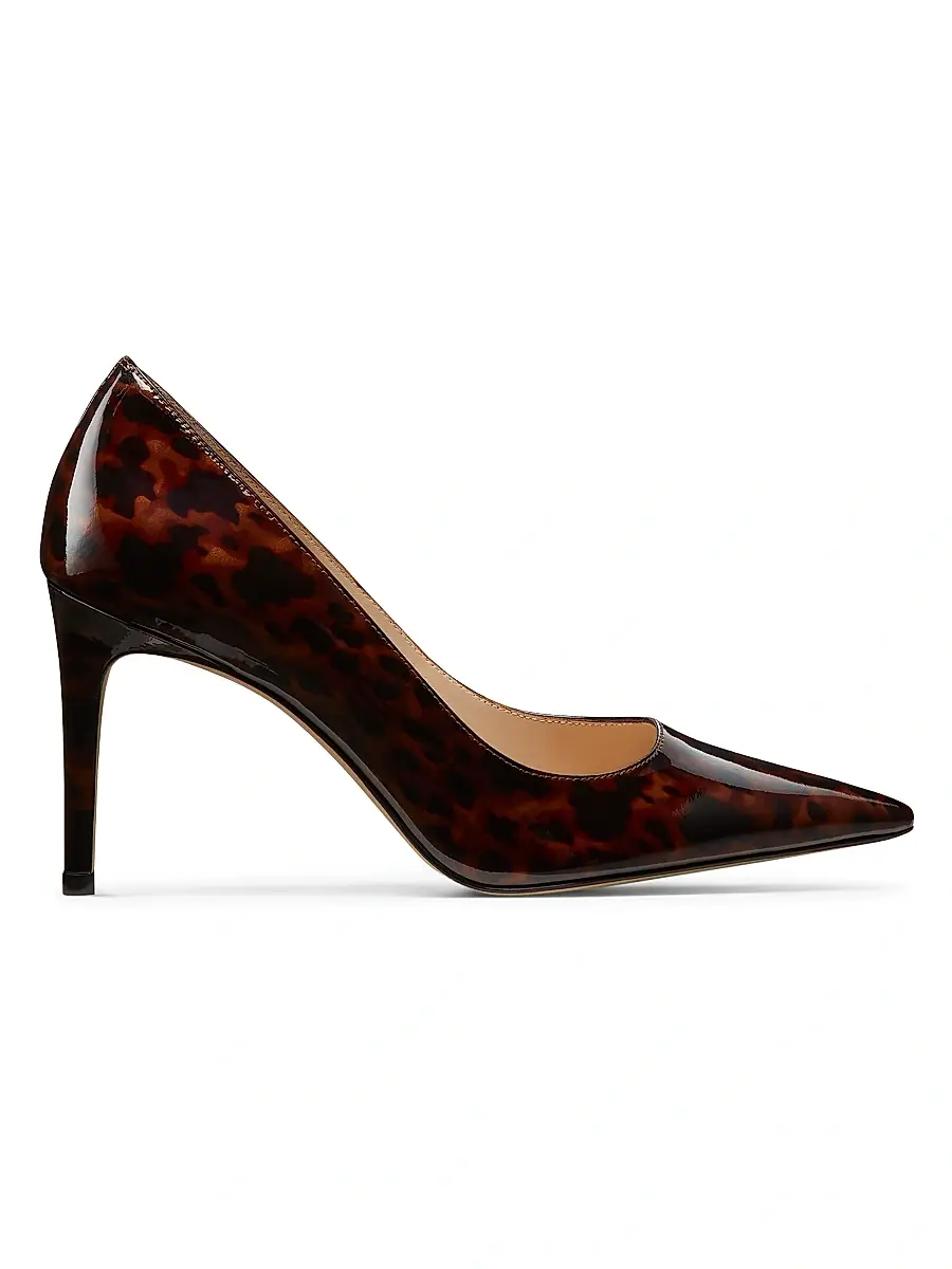 Stuart Weitzman Women's Power 85MM Tortoiseshell Patent Leather Pumps - Dark Brown | Image 1 Stuart Weitzman Women's Power 85MM Tortoiseshell Patent Leather Pumps - Dark Brown | Image 1