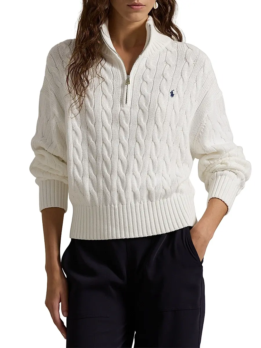 Polo Ralph Lauren Women's Cotton Cable-Knit Quarter-Zip Sweater | Thumbnail 3 Polo Ralph Lauren Women's Cotton Cable-Knit Quarter-Zip Sweater | Thumbnail 3