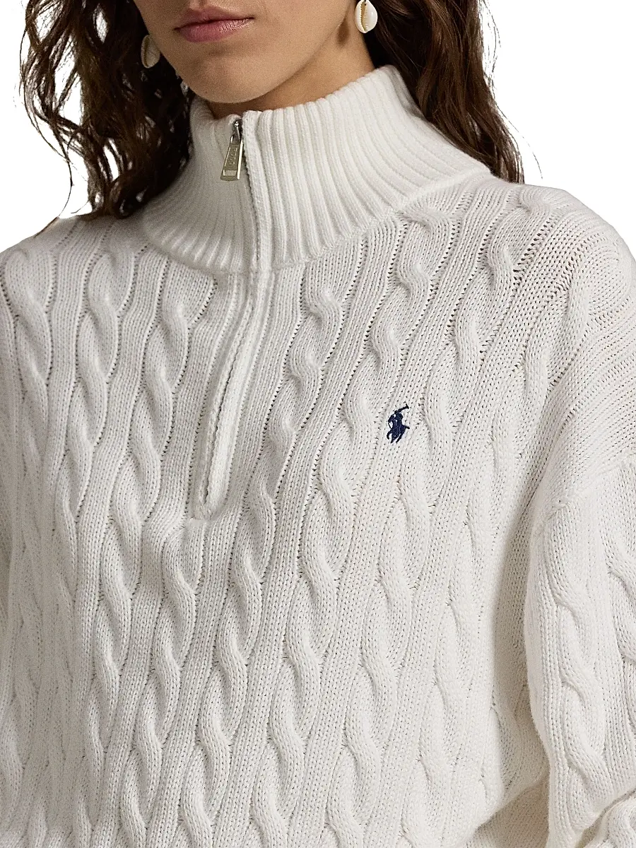 Polo Ralph Lauren Women's Cotton Cable-Knit Quarter-Zip Sweater | Thumbnail 5 Polo Ralph Lauren Women's Cotton Cable-Knit Quarter-Zip Sweater | Thumbnail 5