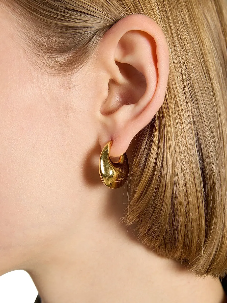 Saint Laurent Women's Teardrop Hoop Earrings in Metal - Gold | Thumbnail 2