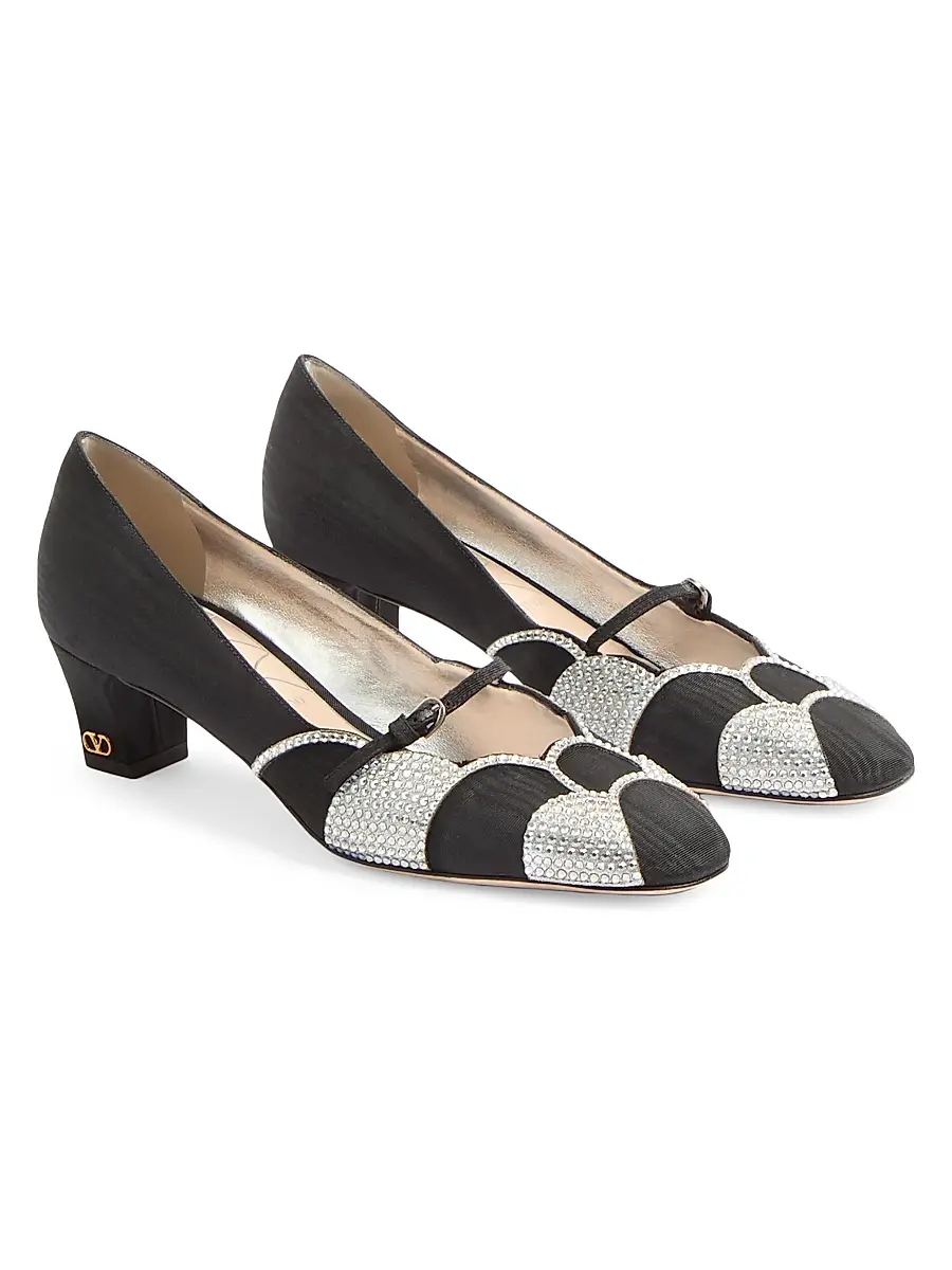Valentino Women's Bowow 45MM Pumps in Moirè Fabric with Crystals | Thumbnail 2 Valentino Women's Bowow 45MM Pumps in Moirè Fabric with Crystals | Thumbnail 2