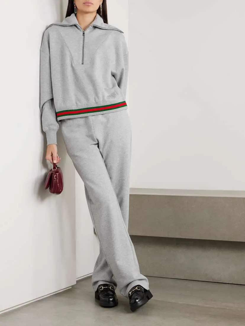 Gucci Appliquéd Striped Cotton-jersey Track Pants | Thumbnail 2 Gucci Appliquéd Striped Cotton-jersey Track Pants | Thumbnail 2