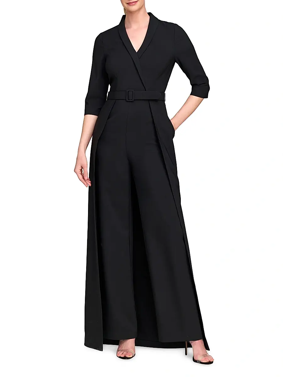 Kay Unger Women's Marta Stretch Crepe Belted Walk-Through Jumpsuit | Thumbnail 3 Kay Unger Women's Marta Stretch Crepe Belted Walk-Through Jumpsuit | Thumbnail 3