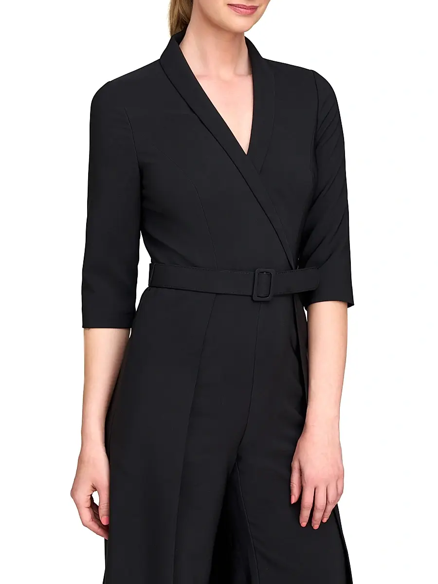 Kay Unger Women's Marta Stretch Crepe Belted Walk-Through Jumpsuit | Thumbnail 5 Kay Unger Women's Marta Stretch Crepe Belted Walk-Through Jumpsuit | Thumbnail 5