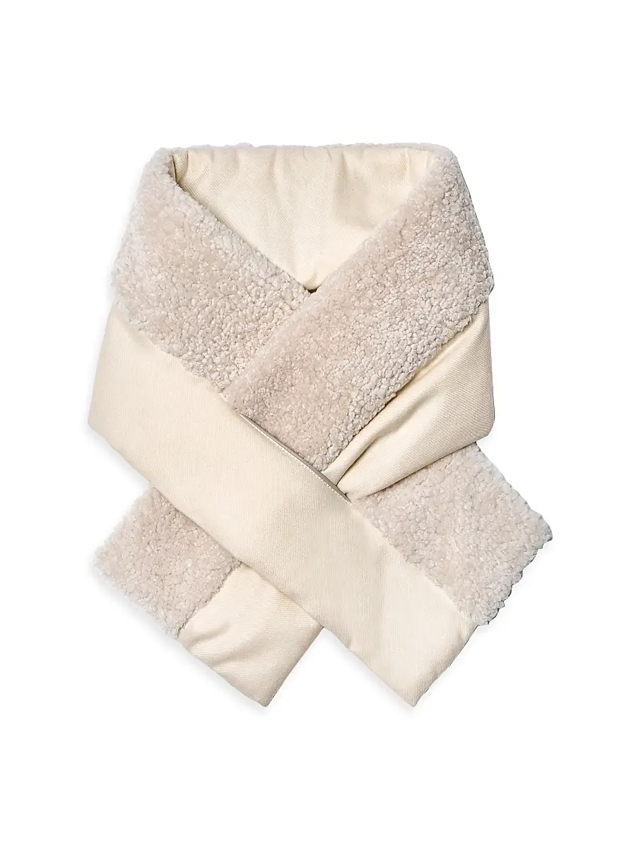 Maximilian Women's Shearling & Wool Envelope Scarf - Butter Cream | Image 1 Maximilian Women's Shearling & Wool Envelope Scarf - Butter Cream | Image 1