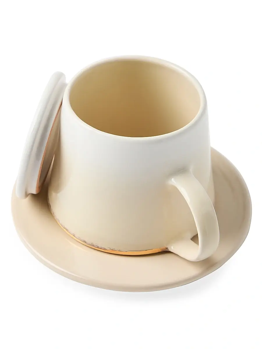 Brunello Cucinelli Ceramic Mug with Saucer and Lid - White | Thumbnail 3 Brunello Cucinelli Ceramic Mug with Saucer and Lid - White | Thumbnail 3
