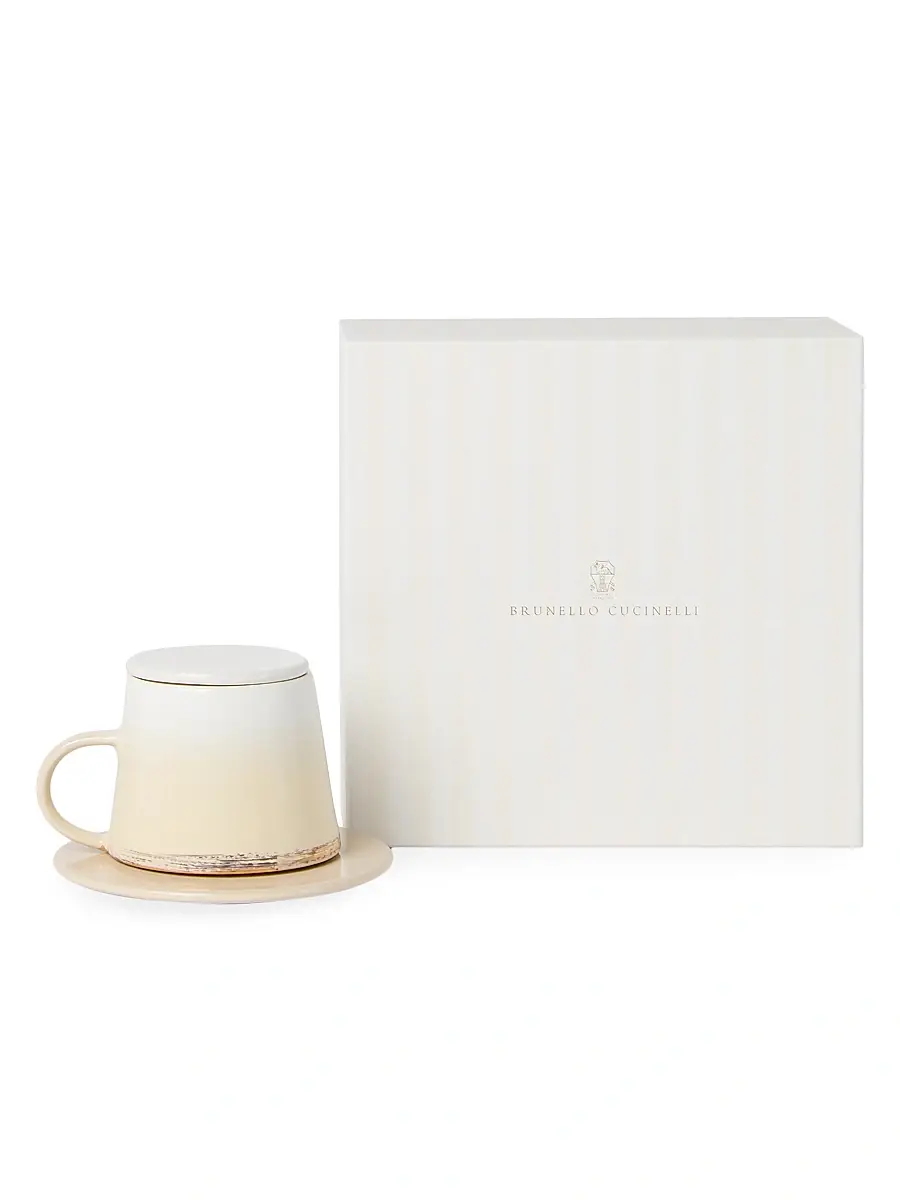 Brunello Cucinelli Ceramic Mug with Saucer and Lid - White | Thumbnail 4 Brunello Cucinelli Ceramic Mug with Saucer and Lid - White | Thumbnail 4