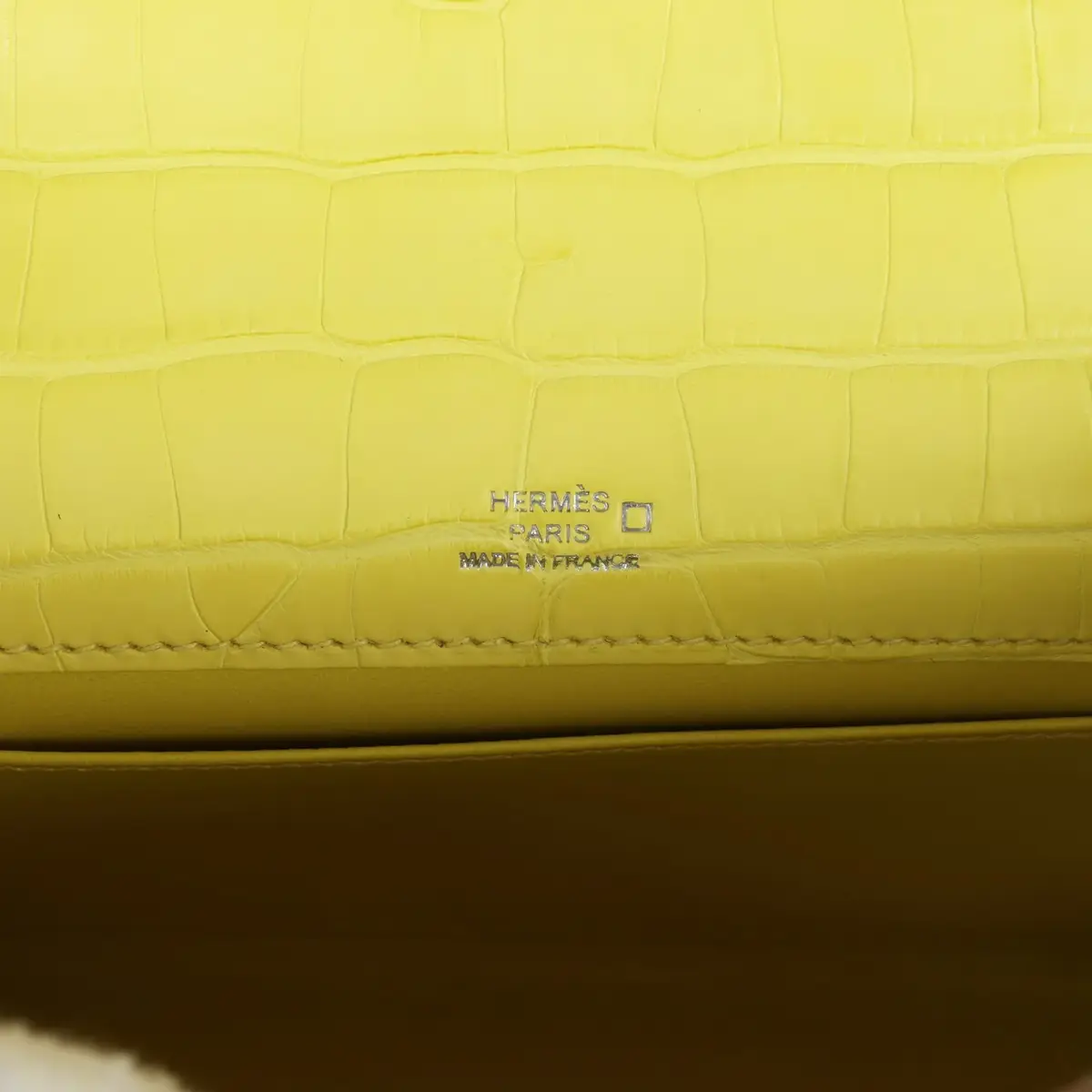 HERMÈS Hermes Kelly Pochette Lime Matte Alligator Palladium Hardware | Thumbnail 7 HERMÈS Hermes Kelly Pochette Lime Matte Alligator Palladium Hardware | Thumbnail 7