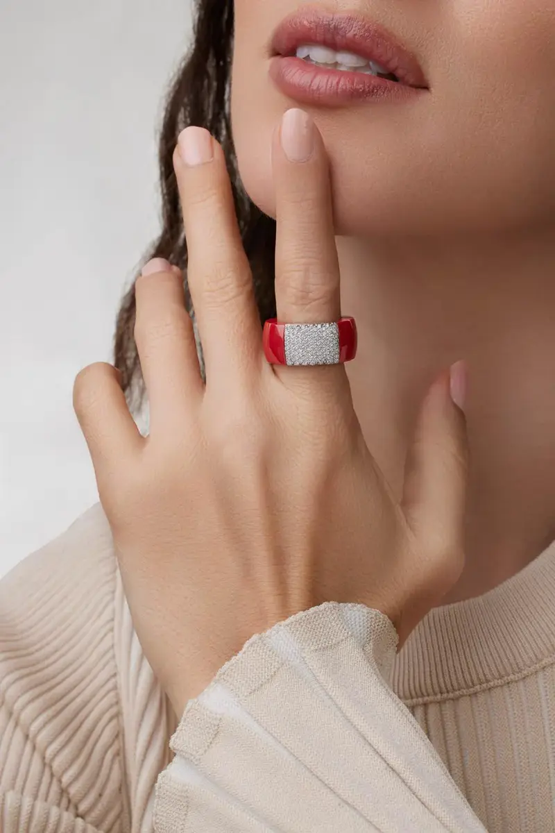 ROBERTO DEMEGLIO Red Ceramic Diamond Pave Domino Ring | Thumbnail 3