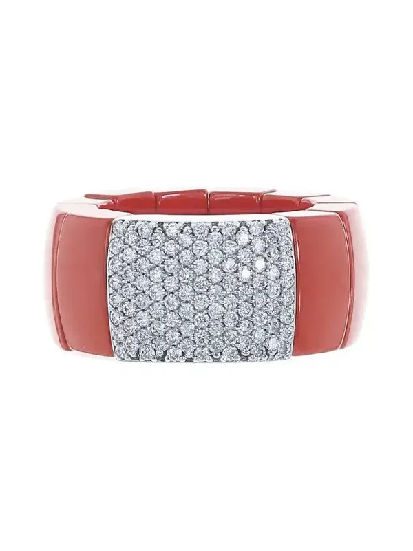 Red Ceramic Diamond Pave Domino Ring