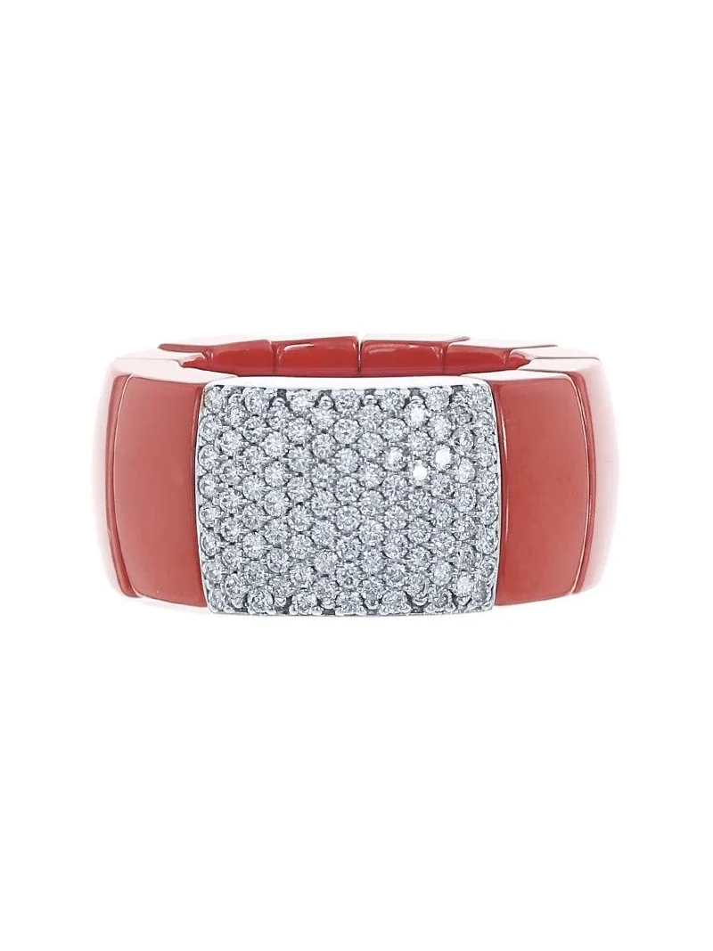 Red Ceramic Diamond Pave Domino Ring