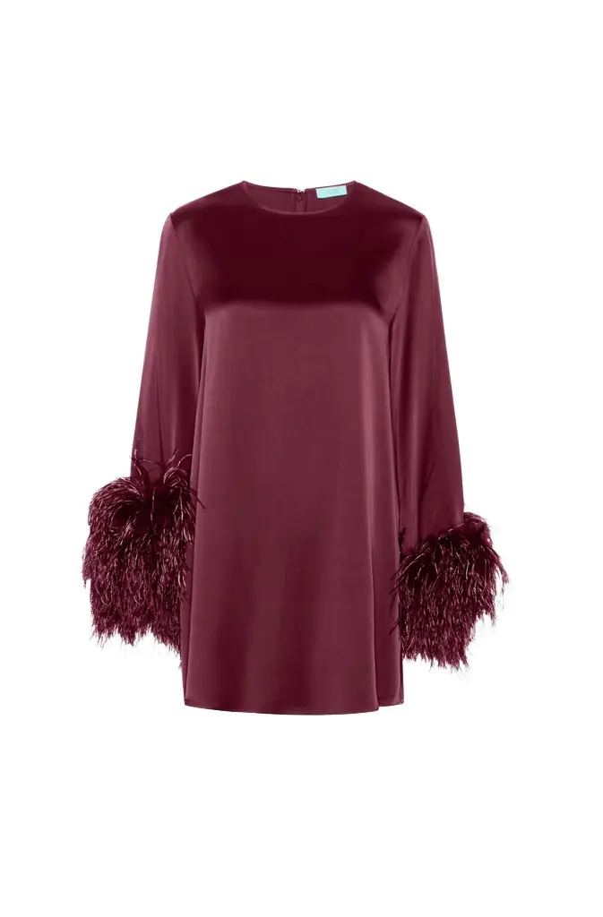 Satin Shift Dress With Feathers Satin Shift Dress With Feathers