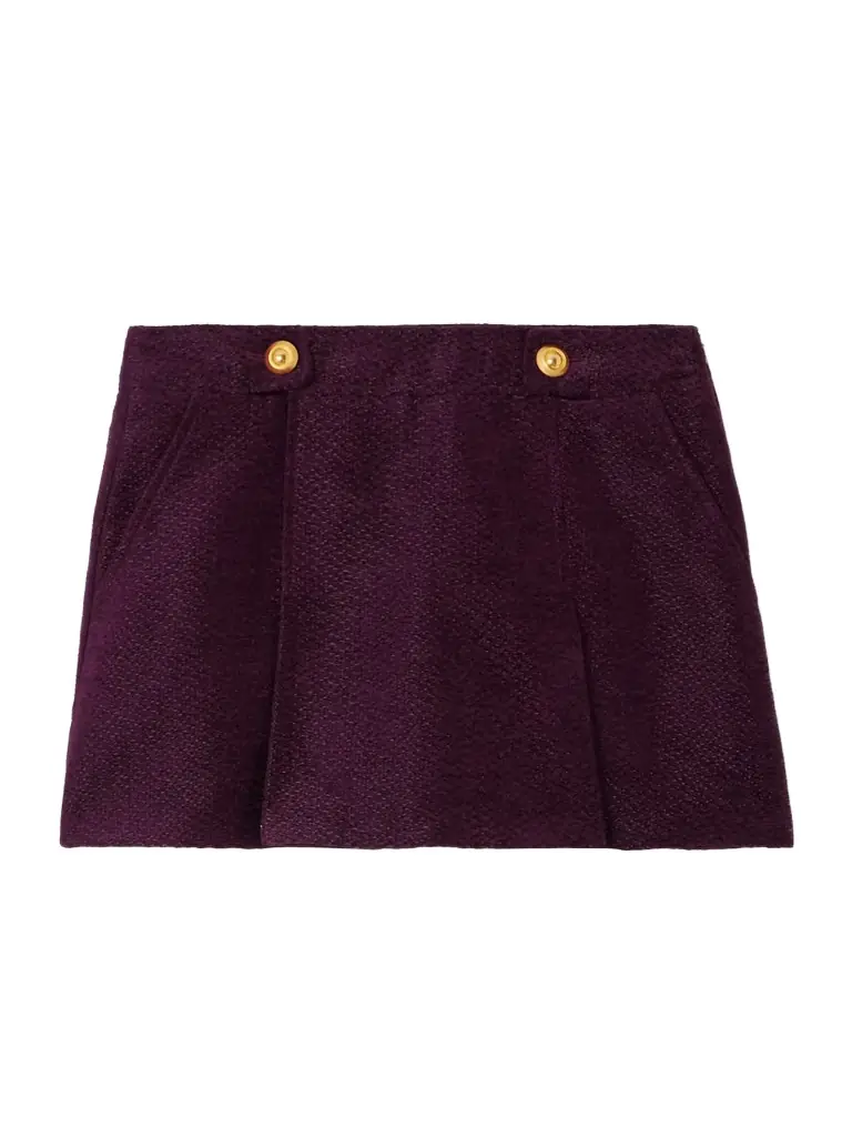 Pleated Metallic Tweed Mini Skirt