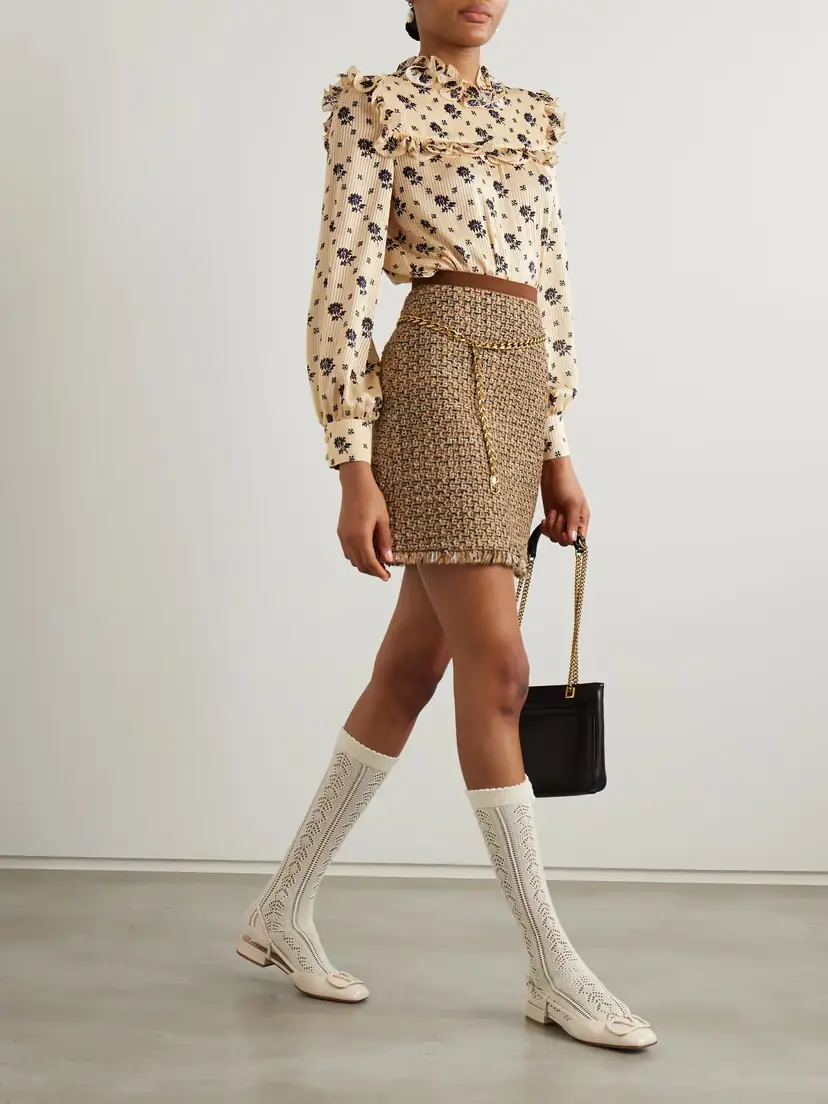 Valentino Garavani Ruffled Printed Striped Silk-jacquard Blouse | Thumbnail 2 Valentino Garavani Ruffled Printed Striped Silk-jacquard Blouse | Thumbnail 2