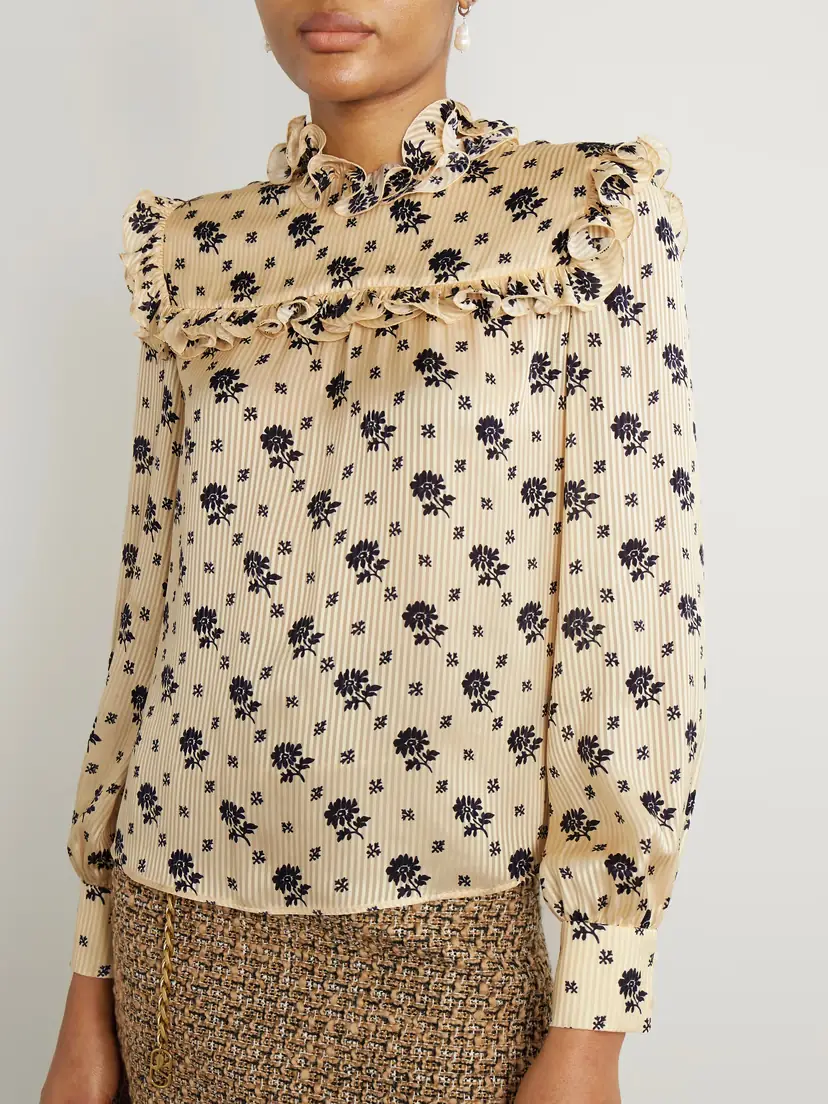 Valentino Garavani Ruffled Printed Striped Silk-jacquard Blouse | Thumbnail 3 Valentino Garavani Ruffled Printed Striped Silk-jacquard Blouse | Thumbnail 3