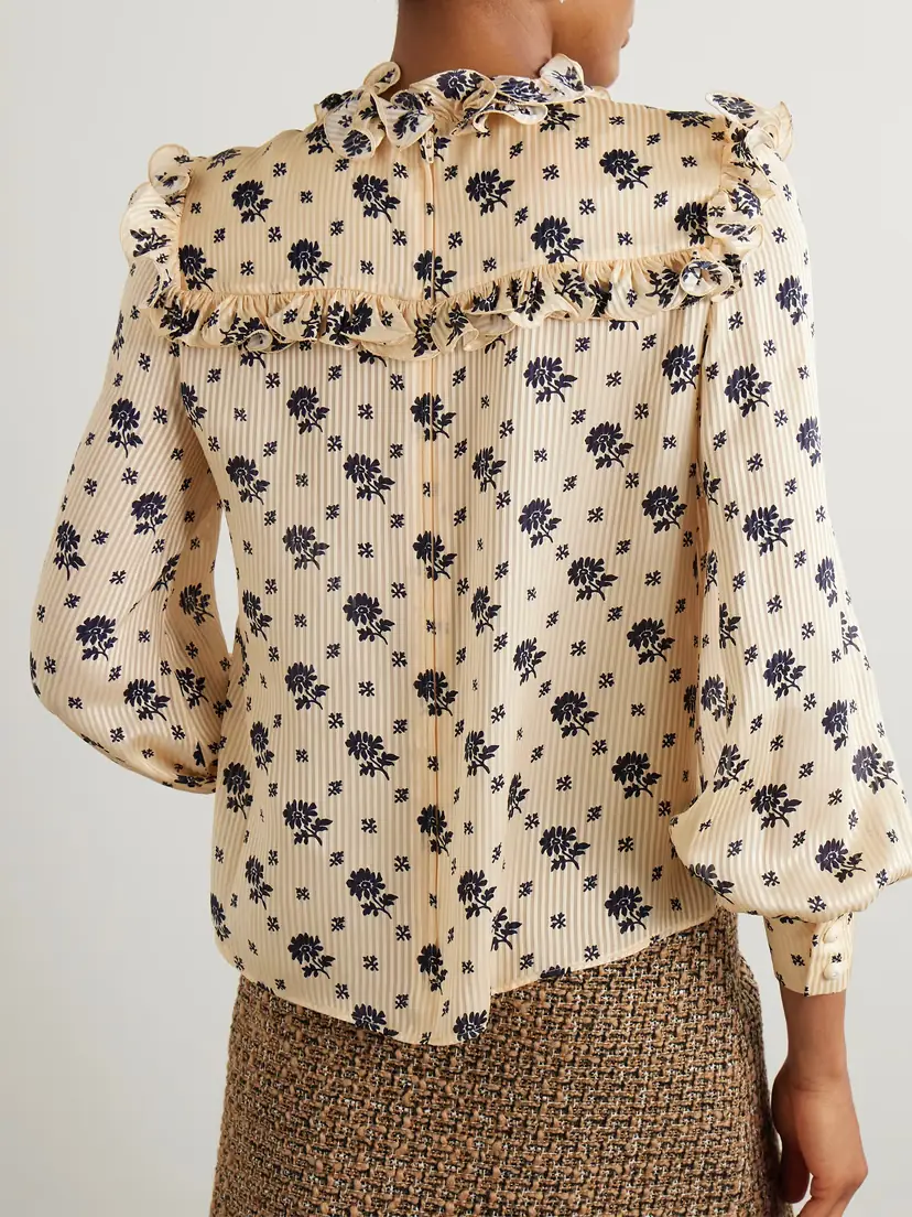 Valentino Garavani Ruffled Printed Striped Silk-jacquard Blouse | Thumbnail 4 Valentino Garavani Ruffled Printed Striped Silk-jacquard Blouse | Thumbnail 4