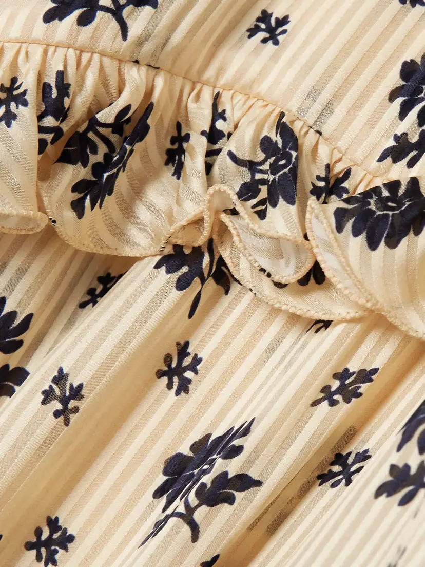 Valentino Garavani Ruffled Printed Striped Silk-jacquard Blouse | Thumbnail 5 Valentino Garavani Ruffled Printed Striped Silk-jacquard Blouse | Thumbnail 5